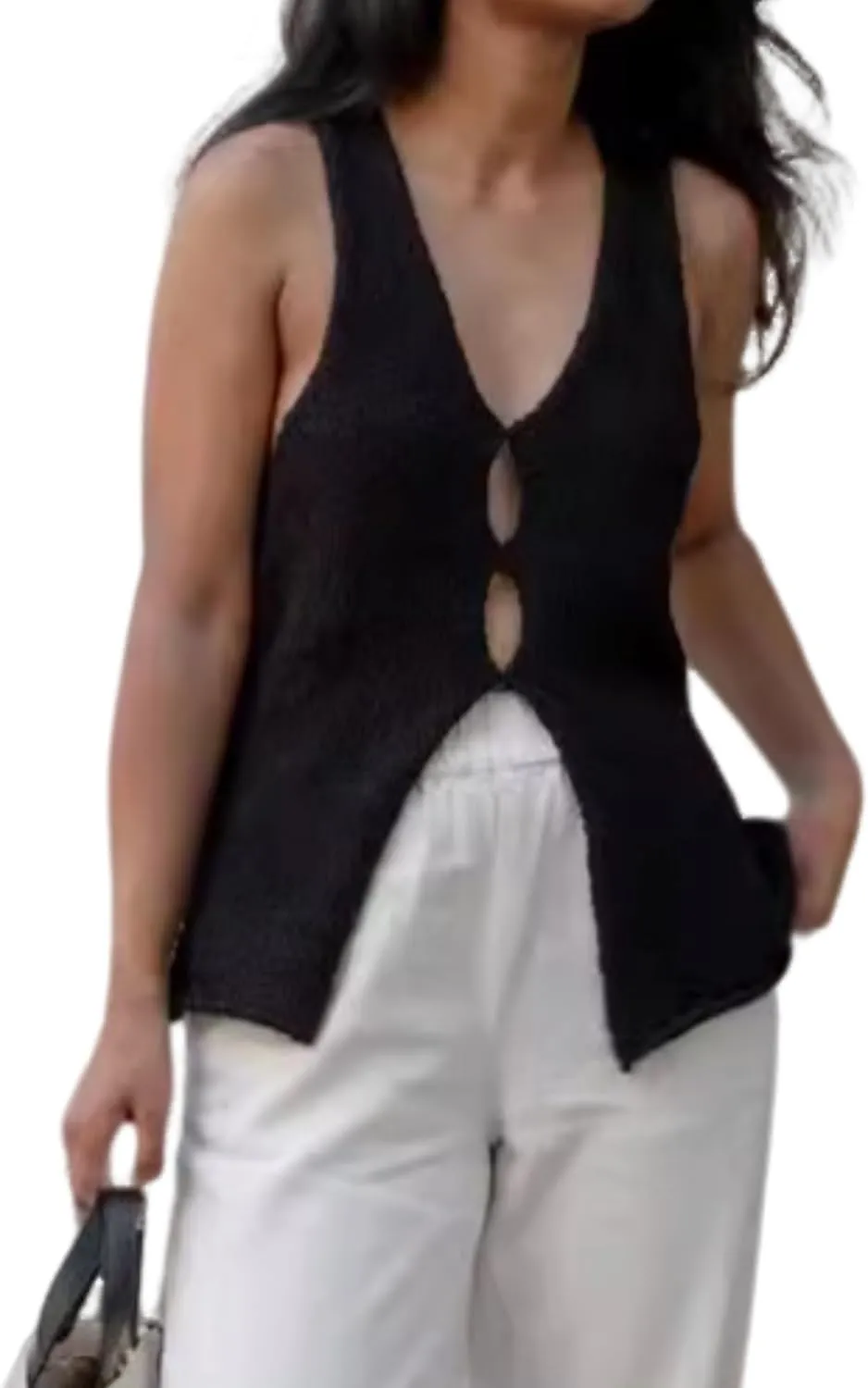 MOLERFO Sleeveless Sweater Top Long Top Knit Tank Tops Y2k Tie Front Vests Old Money Womens Vest Top