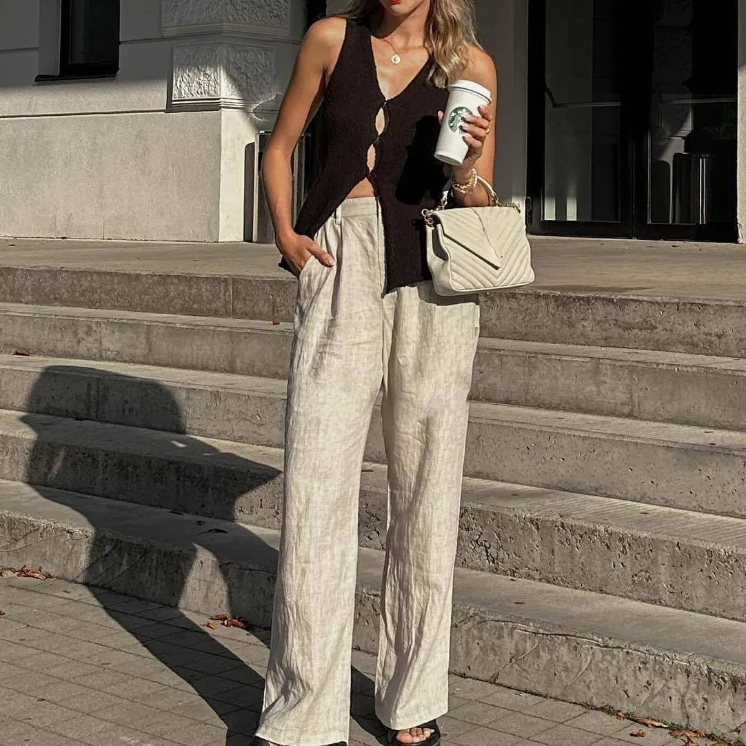 MOLERFO Sleeveless Sweater Top Long Top Knit Tank Tops Y2k Tie Front Vests Old Money Womens Vest Top