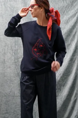Montauk. Embroidered art sweatshirt blue/red 2