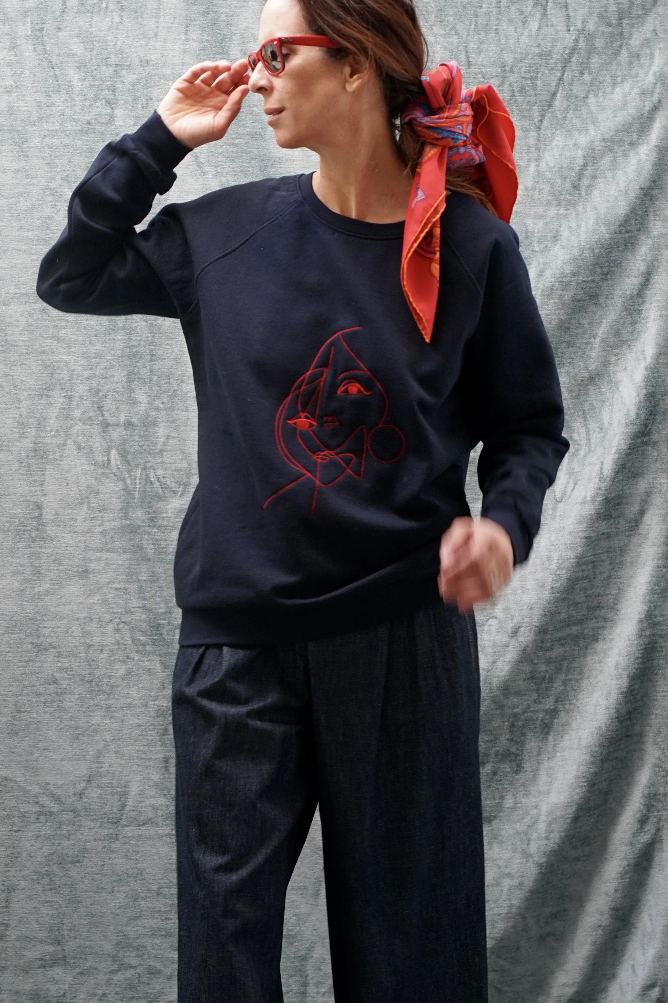 Montauk. Embroidered art sweatshirt blue/red 2