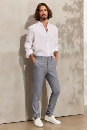 Navy Blue Linen Leon Men's Trousers