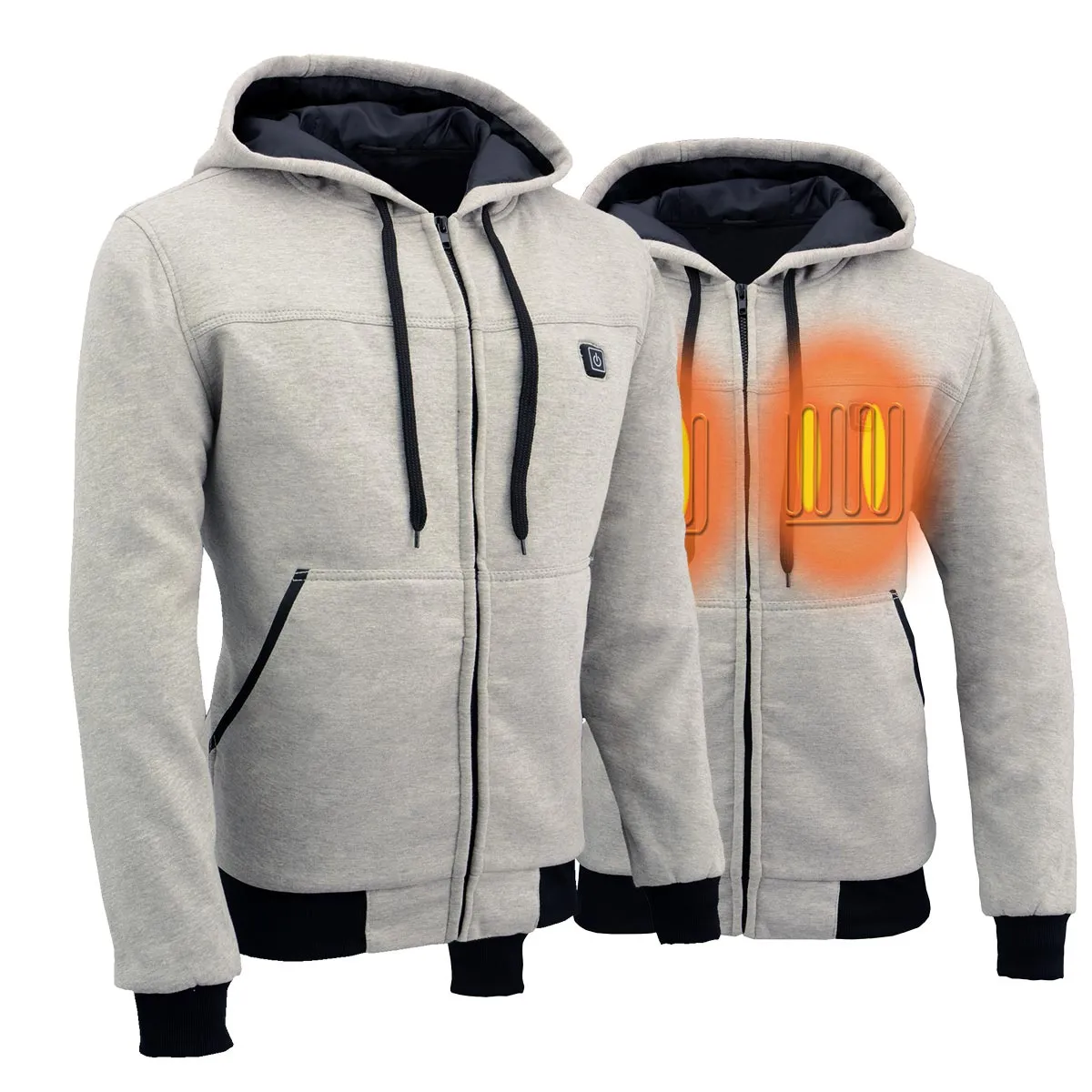 Nexgen Heat MPM1714SET Men's Fiery Heated Hoodie Silver Zipper Front Sweatshirt Jacket for Winter w/Battery Pack