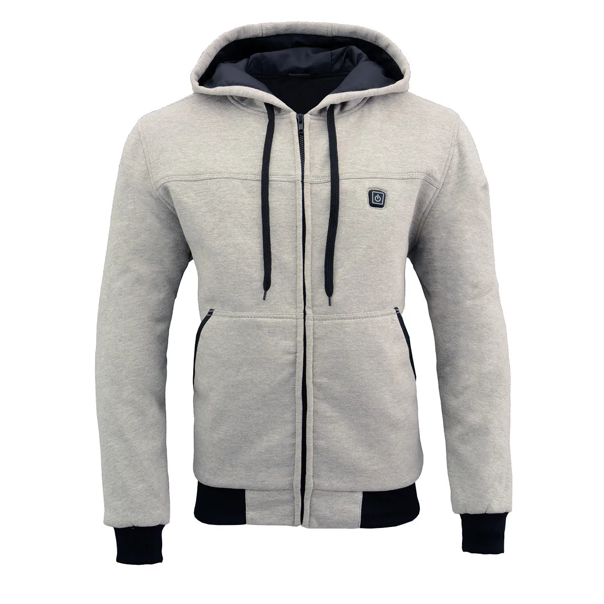 Nexgen Heat MPM1714SET Men's Fiery Heated Hoodie Silver Zipper Front Sweatshirt Jacket for Winter w/Battery Pack