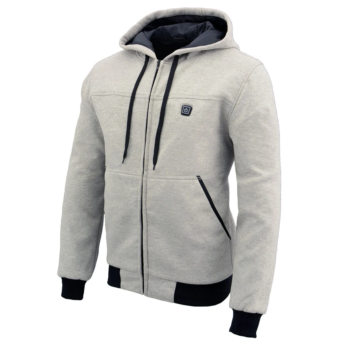 Nexgen Heat MPM1714SET Men's Fiery Heated Hoodie Silver Zipper Front Sweatshirt Jacket for Winter w/Battery Pack