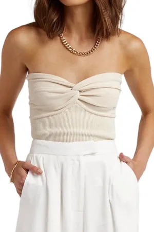 NTSWZYS Womens Strapless Crop Top Sexy Twist Knot Front Solid Ribbed Knit Tube Top Sleeveless Camisole Tanks Top
