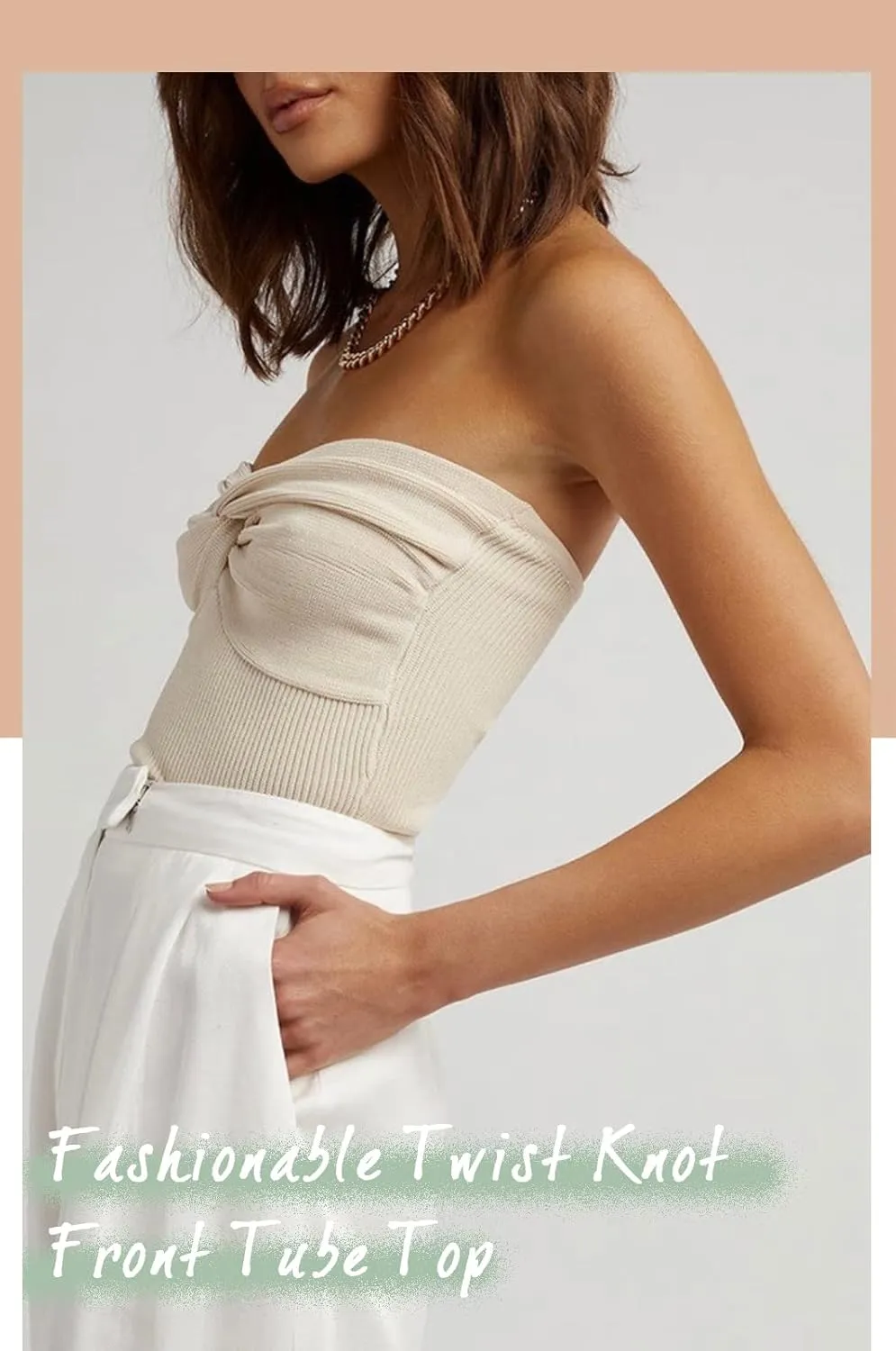 NTSWZYS Womens Strapless Crop Top Sexy Twist Knot Front Solid Ribbed Knit Tube Top Sleeveless Camisole Tanks Top