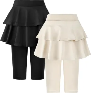 ONESING 3 Pack Knee-Length Leggings with Skirt for Girls 4-11 Years - Stretchy Athletic Leggings - Summer Pant Skirt Leggings
