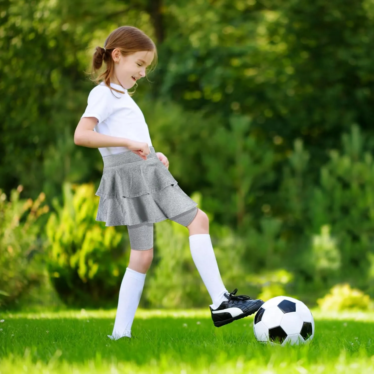 ONESING 3 Pack Knee-Length Leggings with Skirt for Girls 4-11 Years - Stretchy Athletic Leggings - Summer Pant Skirt Leggings