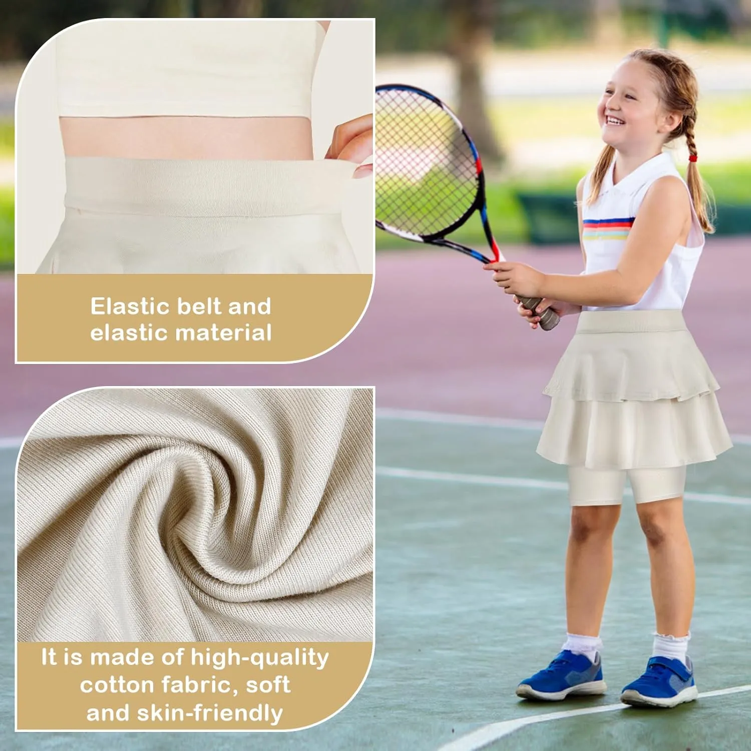ONESING 3 Pack Knee-Length Leggings with Skirt for Girls 4-11 Years - Stretchy Athletic Leggings - Summer Pant Skirt Leggings