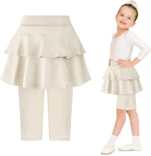 ONESING 3 Pack Knee-Length Leggings with Skirt for Girls 4-11 Years - Stretchy Athletic Leggings - Summer Pant Skirt Leggings
