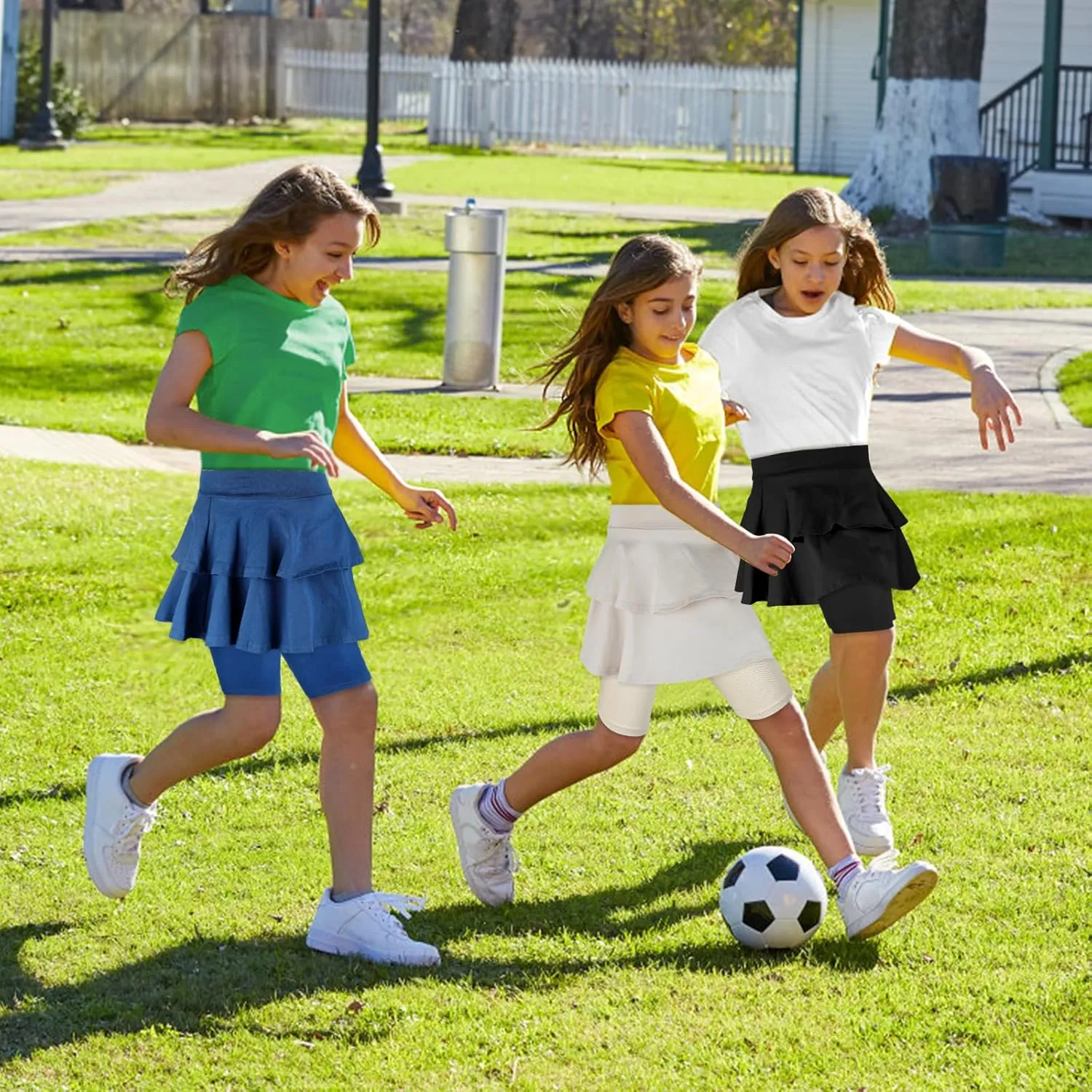 ONESING 3 Pack Knee-Length Leggings with Skirt for Girls 4-11 Years - Stretchy Athletic Leggings - Summer Pant Skirt Leggings