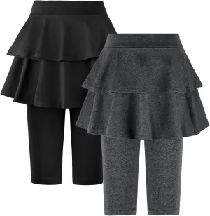 ONESING 3 Pack Knee-Length Leggings with Skirt for Girls 4-11 Years - Stretchy Athletic Leggings - Summer Pant Skirt Leggings