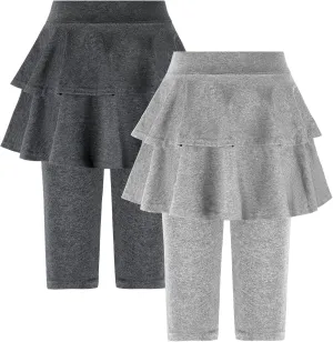 ONESING 3 Pack Knee-Length Leggings with Skirt for Girls 4-11 Years - Stretchy Athletic Leggings - Summer Pant Skirt Leggings