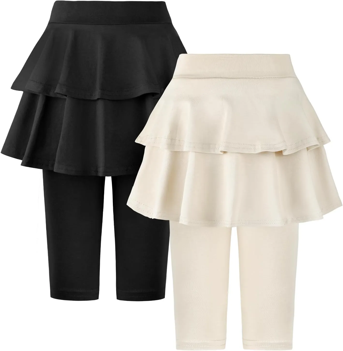 ONESING 3 Pack Knee-Length Leggings with Skirt for Girls 4-11 Years - Stretchy Athletic Leggings - Summer Pant Skirt Leggings