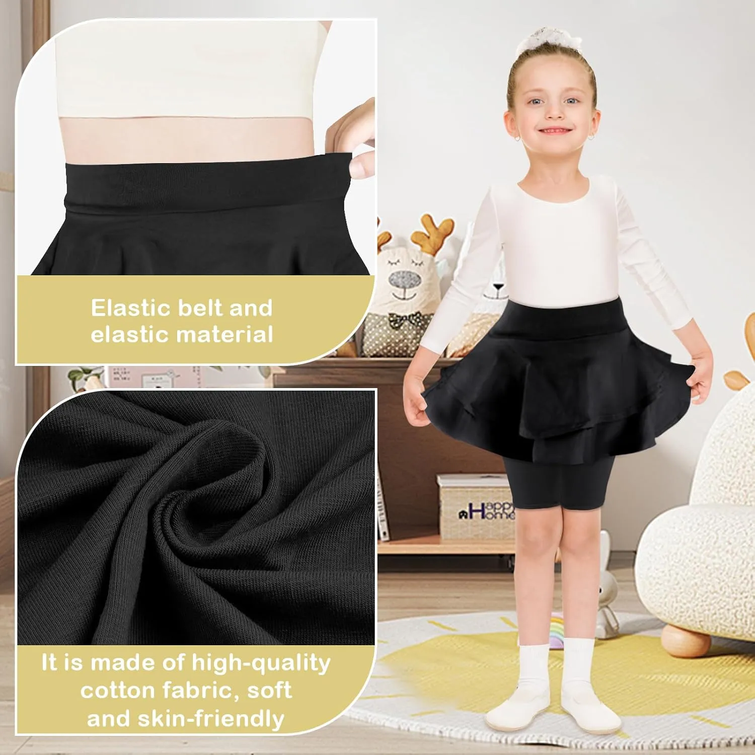 ONESING 3 Pack Knee-Length Leggings with Skirt for Girls 4-11 Years - Stretchy Athletic Leggings - Summer Pant Skirt Leggings