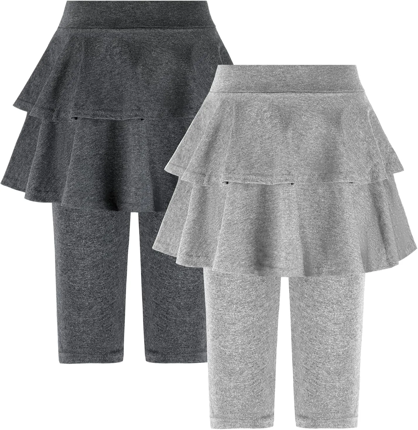 ONESING 3 Pack Knee-Length Leggings with Skirt for Girls 4-11 Years - Stretchy Athletic Leggings - Summer Pant Skirt Leggings