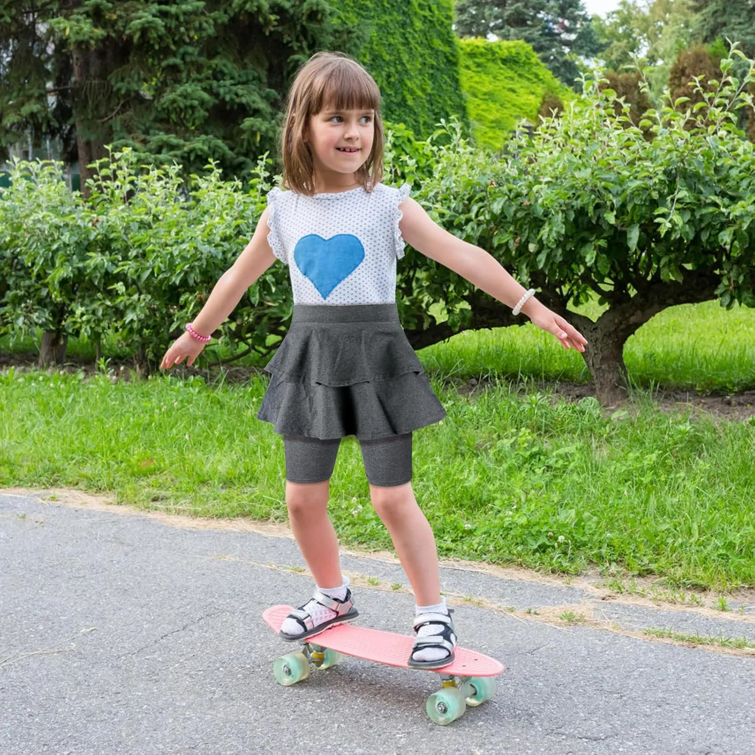ONESING 3 Pack Knee-Length Leggings with Skirt for Girls 4-11 Years - Stretchy Athletic Leggings - Summer Pant Skirt Leggings