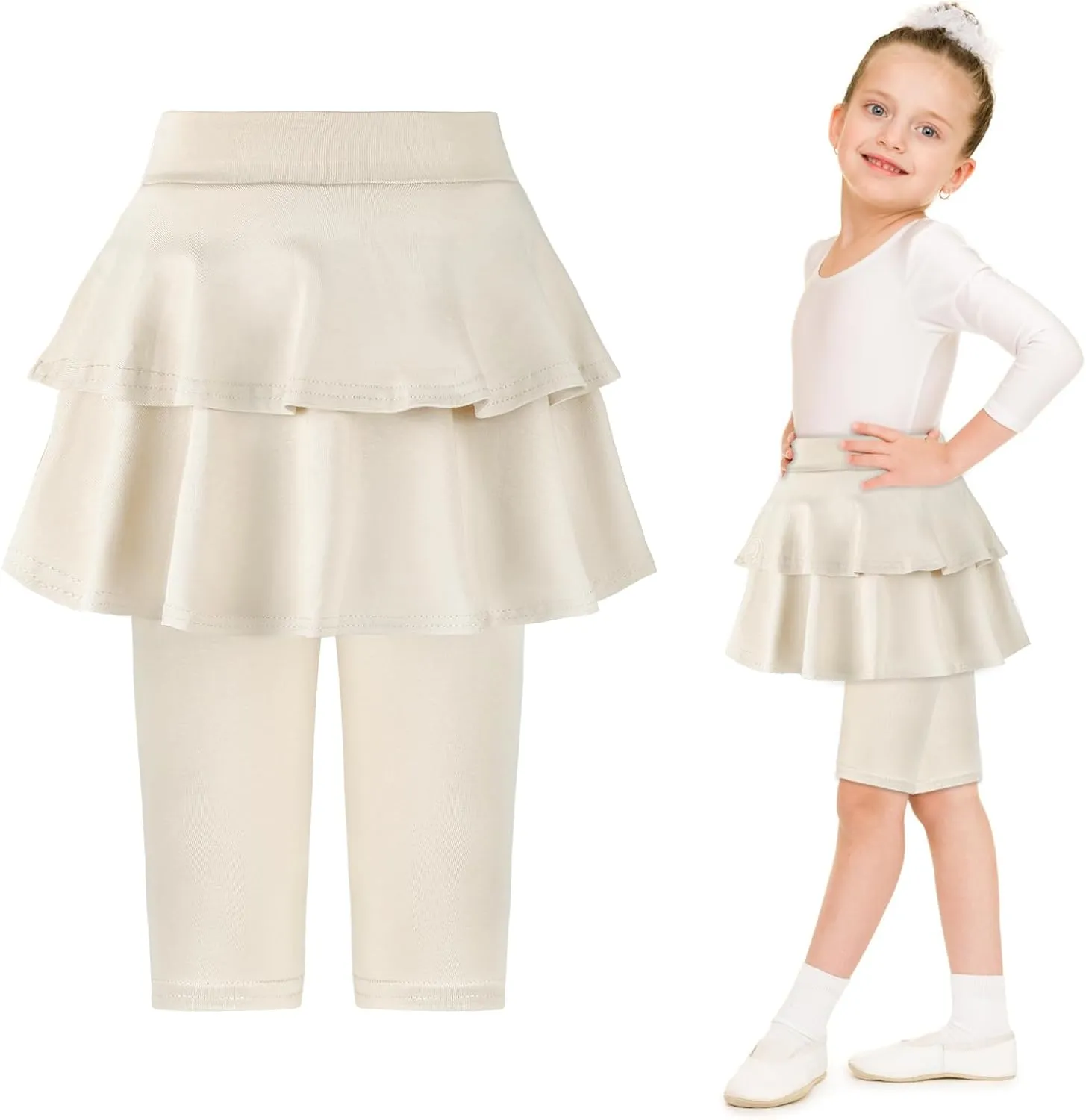 ONESING 3 Pack Knee-Length Leggings with Skirt for Girls 4-11 Years - Stretchy Athletic Leggings - Summer Pant Skirt Leggings