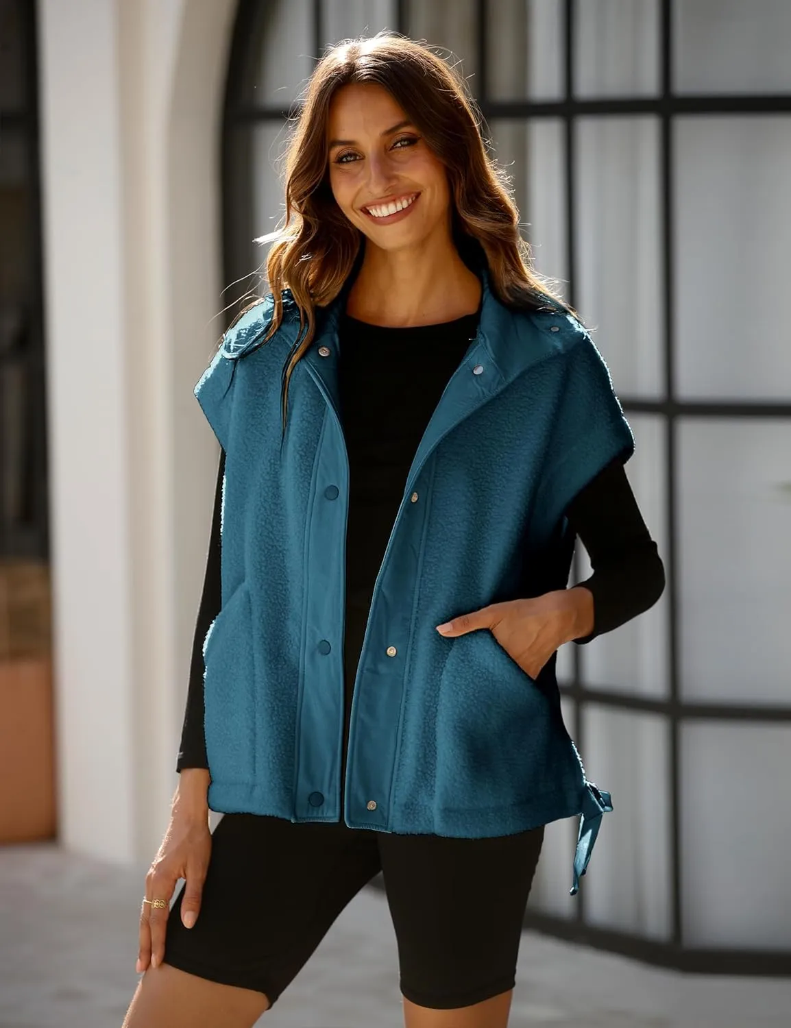 OPCAKM Women's Fuzzy Fleece Vest Oversized Sleeveless Sherpa Jacket Warm Button Down Gilet Outerwear with Pockets