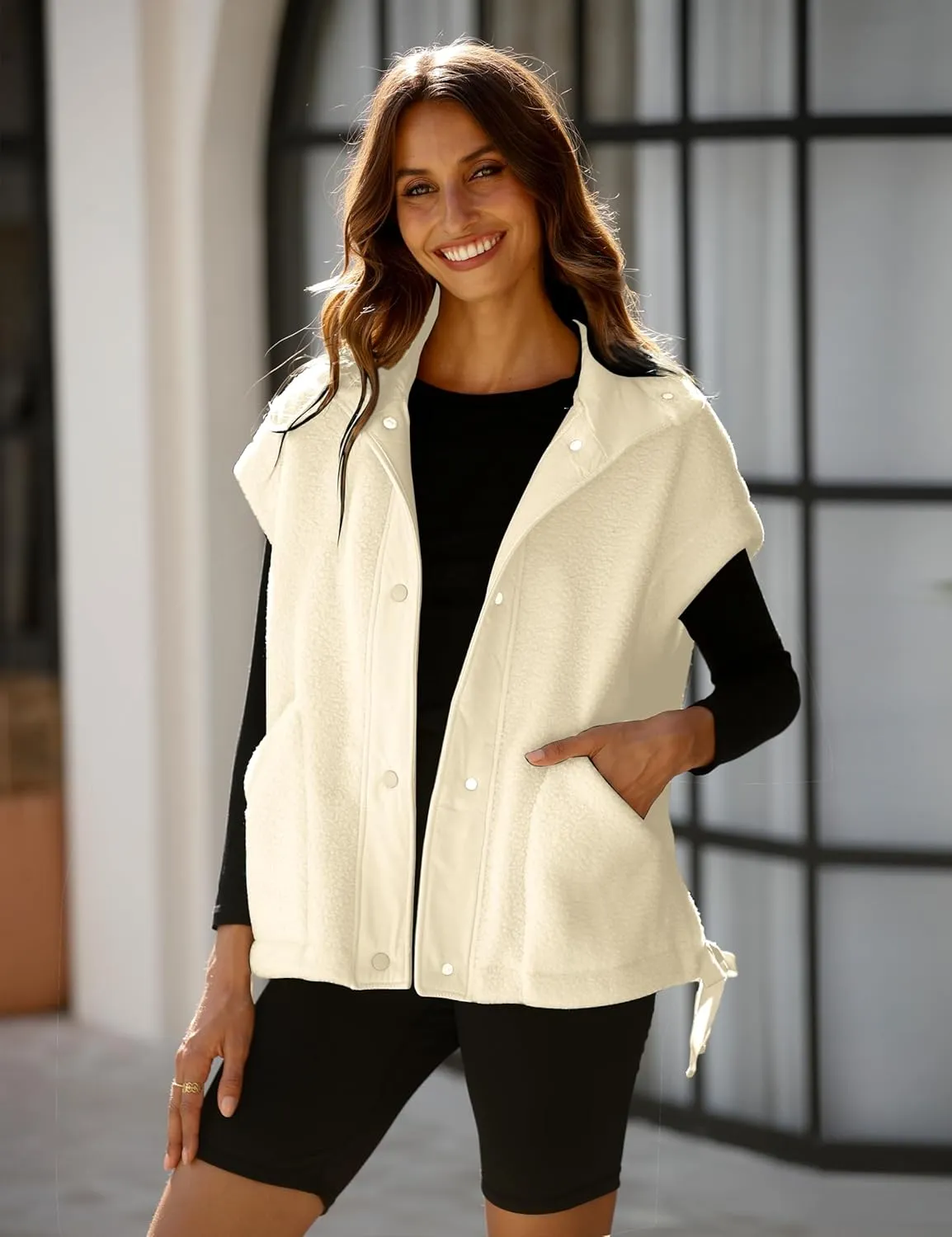 OPCAKM Women's Fuzzy Fleece Vest Oversized Sleeveless Sherpa Jacket Warm Button Down Gilet Outerwear with Pockets