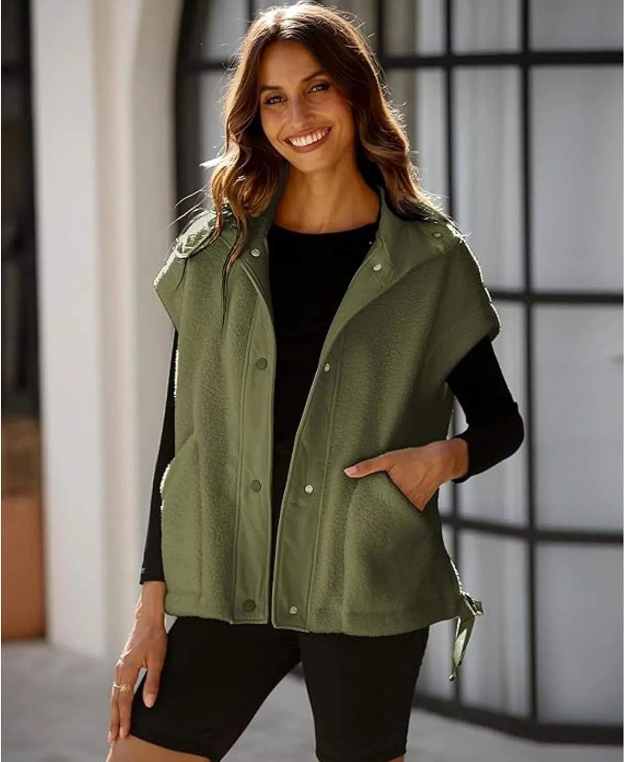 OPCAKM Women's Fuzzy Fleece Vest Oversized Sleeveless Sherpa Jacket Warm Button Down Gilet Outerwear with Pockets