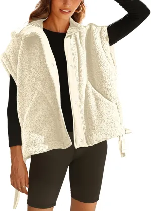 OPCAKM Women's Fuzzy Fleece Vest Oversized Sleeveless Sherpa Jacket Warm Button Down Gilet Outerwear with Pockets