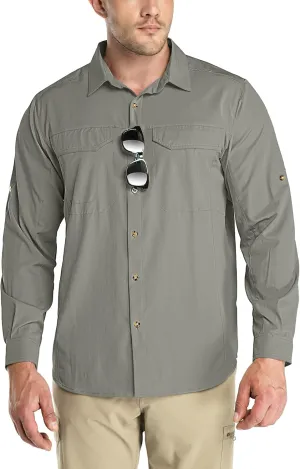 Outdoor Ventures Men's UPF 50  UV Sun Protection SPF Hiking Shirt Long Sleeve Lightweight Quick Dry for Safari Travel Fishing