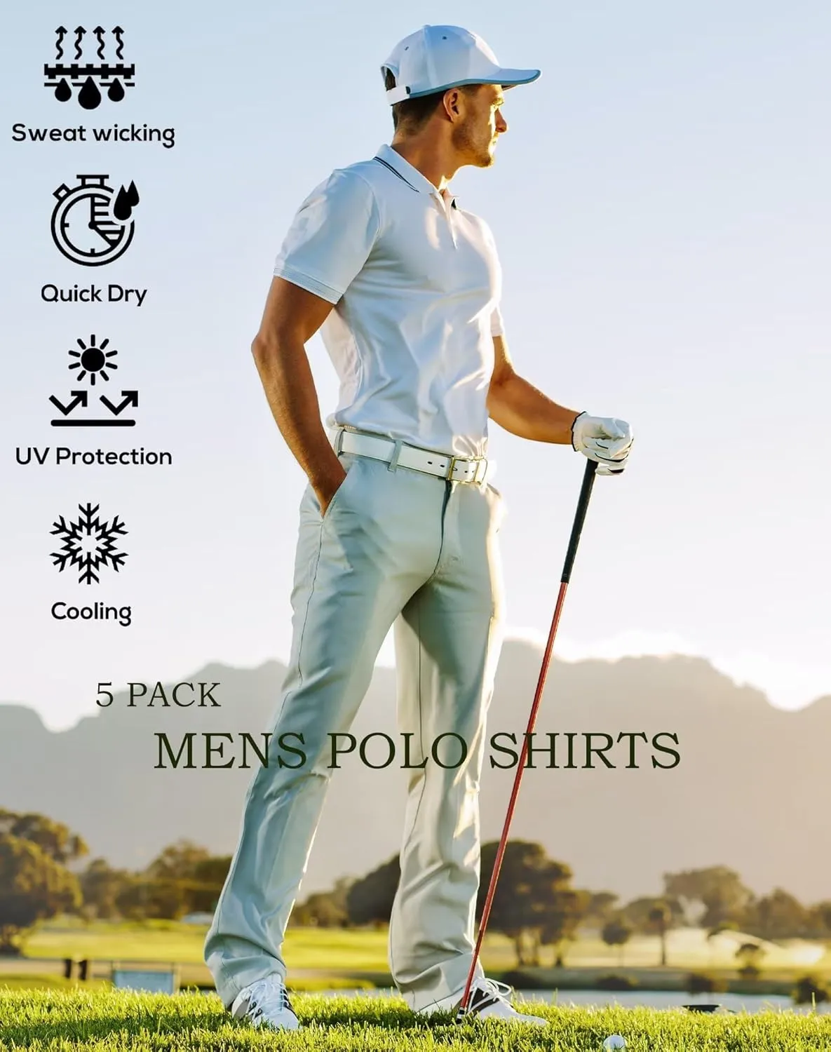OYGSieg 5 Pack Mens Polo Shirt Short Sleeve Tactical Shirts Quick Dry Performance Golf Shirt Pique Jersey Outdoor Shirt