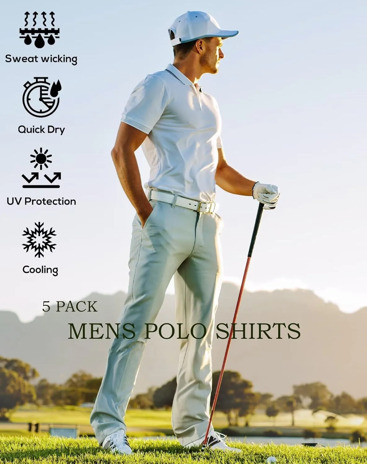 OYGSieg 5 Pack Mens Polo Shirt Short Sleeve Tactical Shirts Quick Dry Performance Golf Shirt Pique Jersey Outdoor Shirt