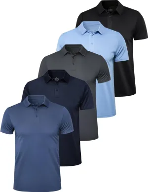 OYGSieg 5 Pack Mens Polo Shirt Short Sleeve Tactical Shirts Quick Dry Performance Golf Shirt Pique Jersey Outdoor Shirt
