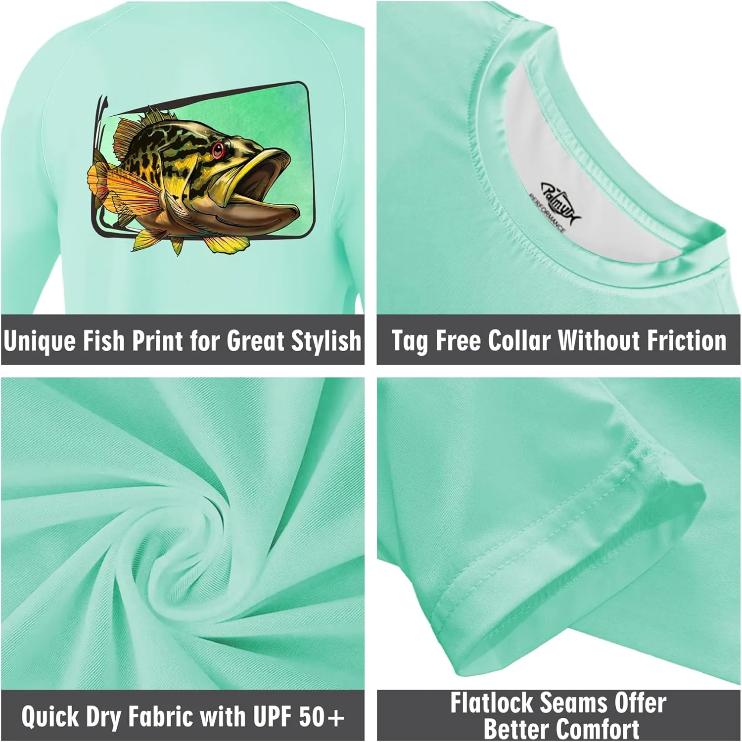 Palmyth Boys Fishing Shirt Youth Long Sleeve T-Shirt UPF 50  Sun Protection