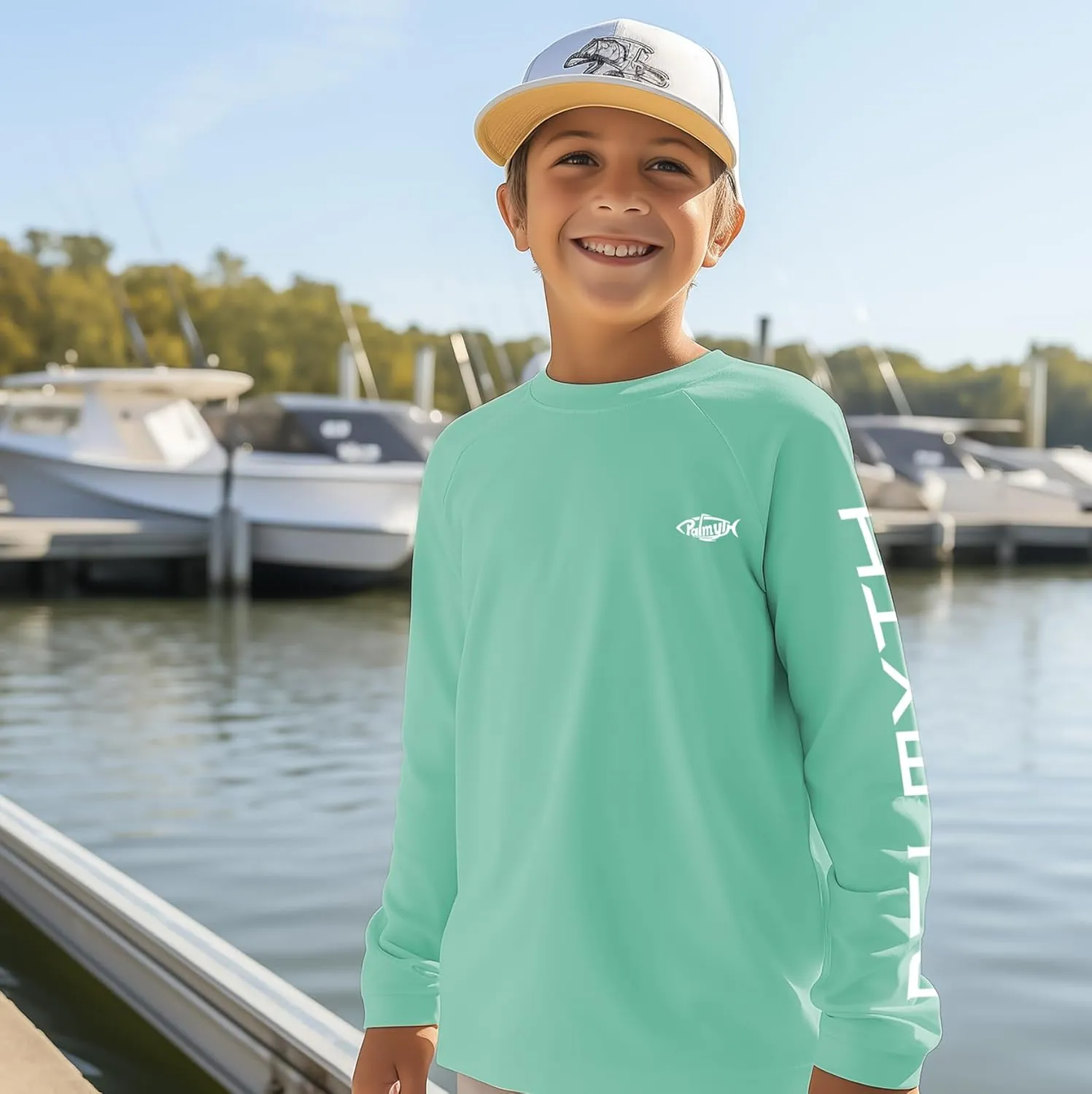 Palmyth Boys Fishing Shirt Youth Long Sleeve T-Shirt UPF 50  Sun Protection