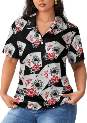Playing Poker Cards Women's Sport Shirt Short Sleeve Golf T-Shirt Tennis Quick Dry Casual Tops Print Work Shirt