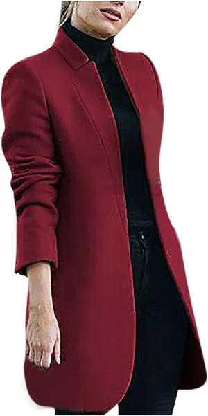 Plus Size Business Cardigans for Women Wool Blend Trench Coats Open Front Stand Collar Long Sleeve Casual Outerwear