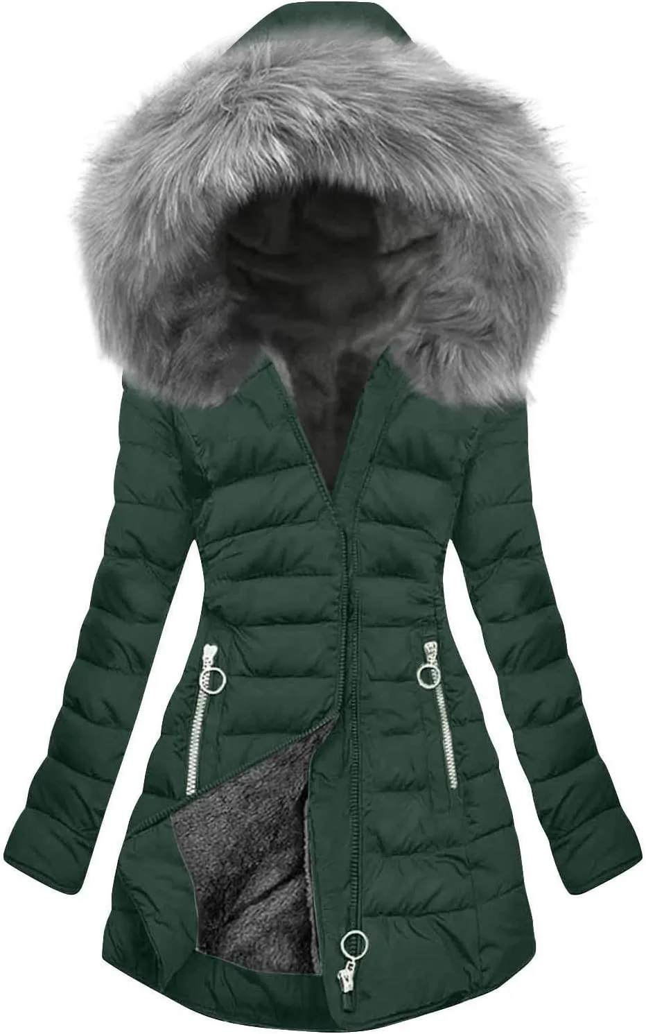 Plus Size Winter Puffer Coats for Women Thicken Warm Fleece Lined Parkas Coat Padded Down Jacket with Faux Fur Trim Hood
