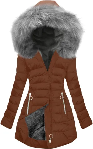 Plus Size Winter Puffer Coats for Women Thicken Warm Fleece Lined Parkas Coat Padded Down Jacket with Faux Fur Trim Hood