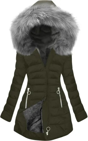 Plus Size Winter Puffer Coats for Women Thicken Warm Fleece Lined Parkas Coat Padded Down Jacket with Faux Fur Trim Hood