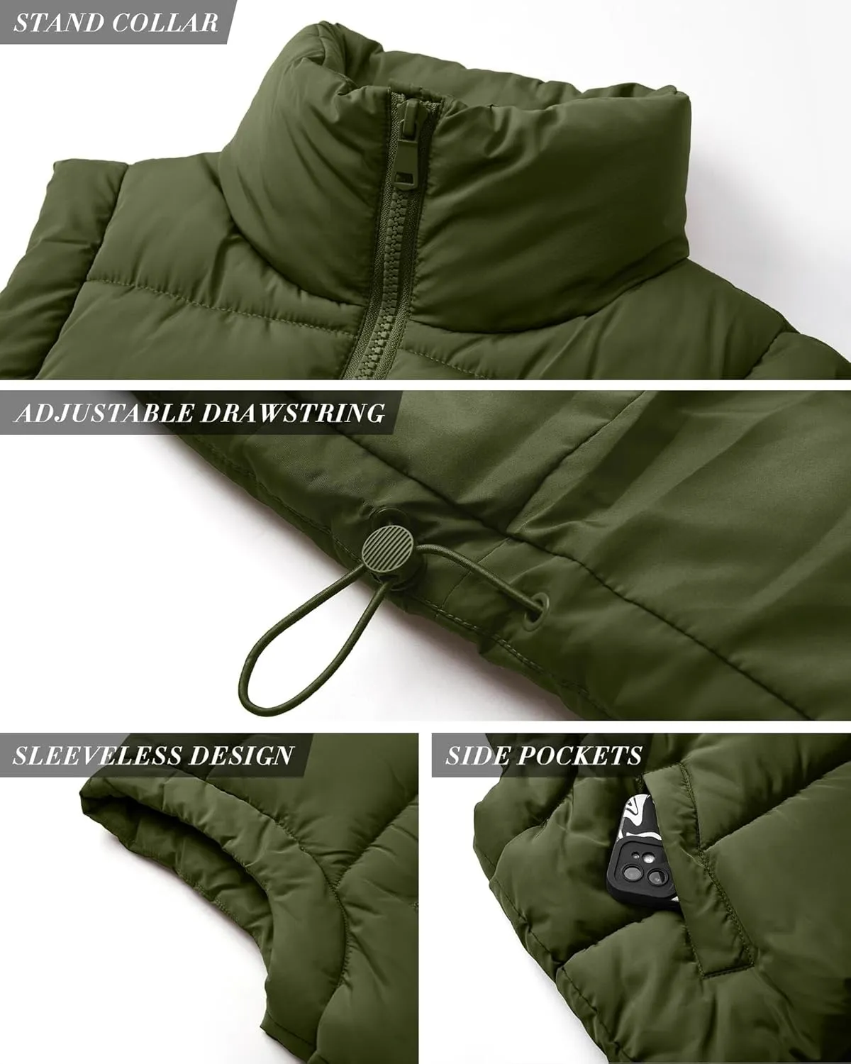 Polu Cropped Puffer Vest Women Sleeveless Stand Collar Padded Gilet Winter Lightweight Puffy Vest