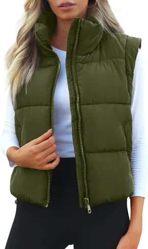 Polu Cropped Puffer Vest Women Sleeveless Stand Collar Padded Gilet Winter Lightweight Puffy Vest