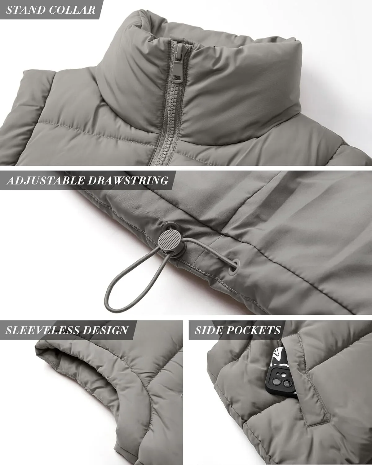 Polu Cropped Puffer Vest Women Sleeveless Stand Collar Padded Gilet Winter Lightweight Puffy Vest