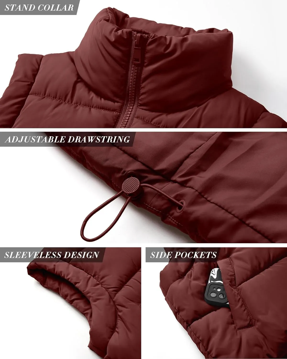 Polu Cropped Puffer Vest Women Sleeveless Stand Collar Padded Gilet Winter Lightweight Puffy Vest