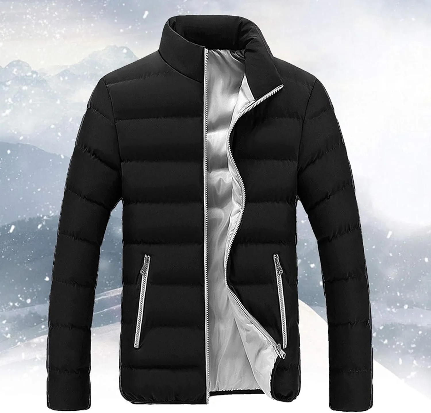 Puffer Jacket for Men's Light Padded Zip Down Jacket Winter Warm Stand Collar Coat Packable Quilted Jackets