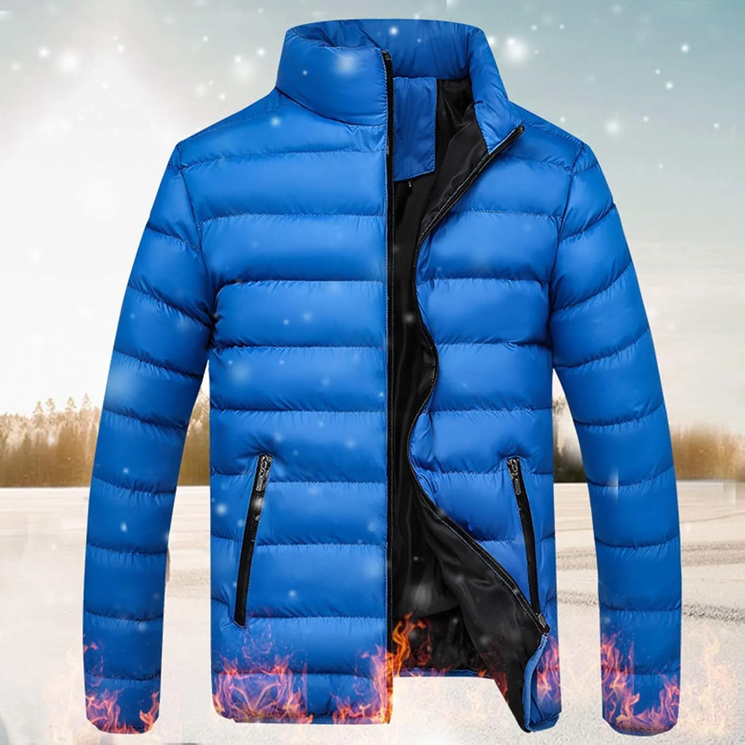 Puffer Jacket for Men's Light Padded Zip Down Jacket Winter Warm Stand Collar Coat Packable Quilted Jackets