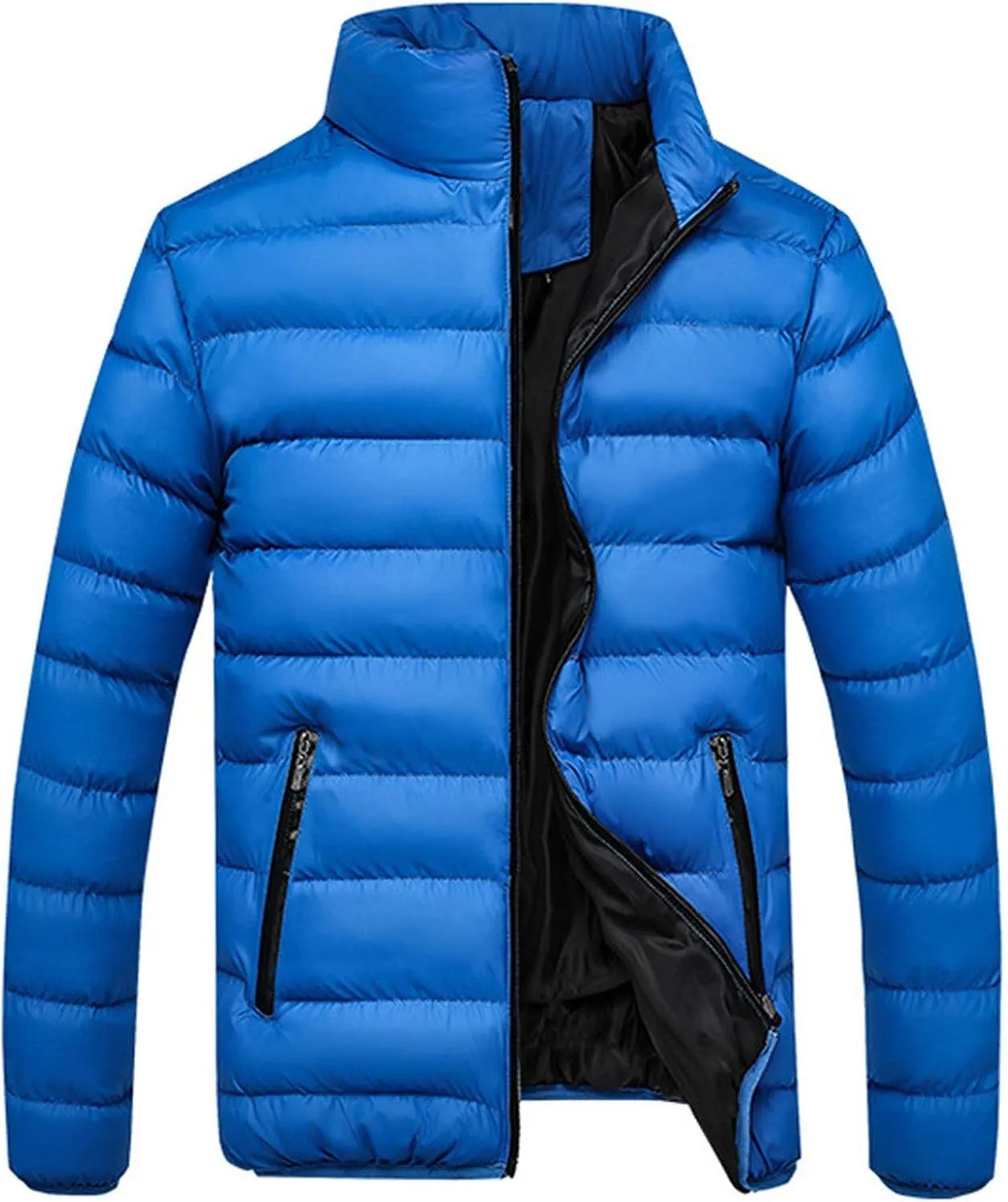 Puffer Jacket for Men's Light Padded Zip Down Jacket Winter Warm Stand Collar Coat Packable Quilted Jackets