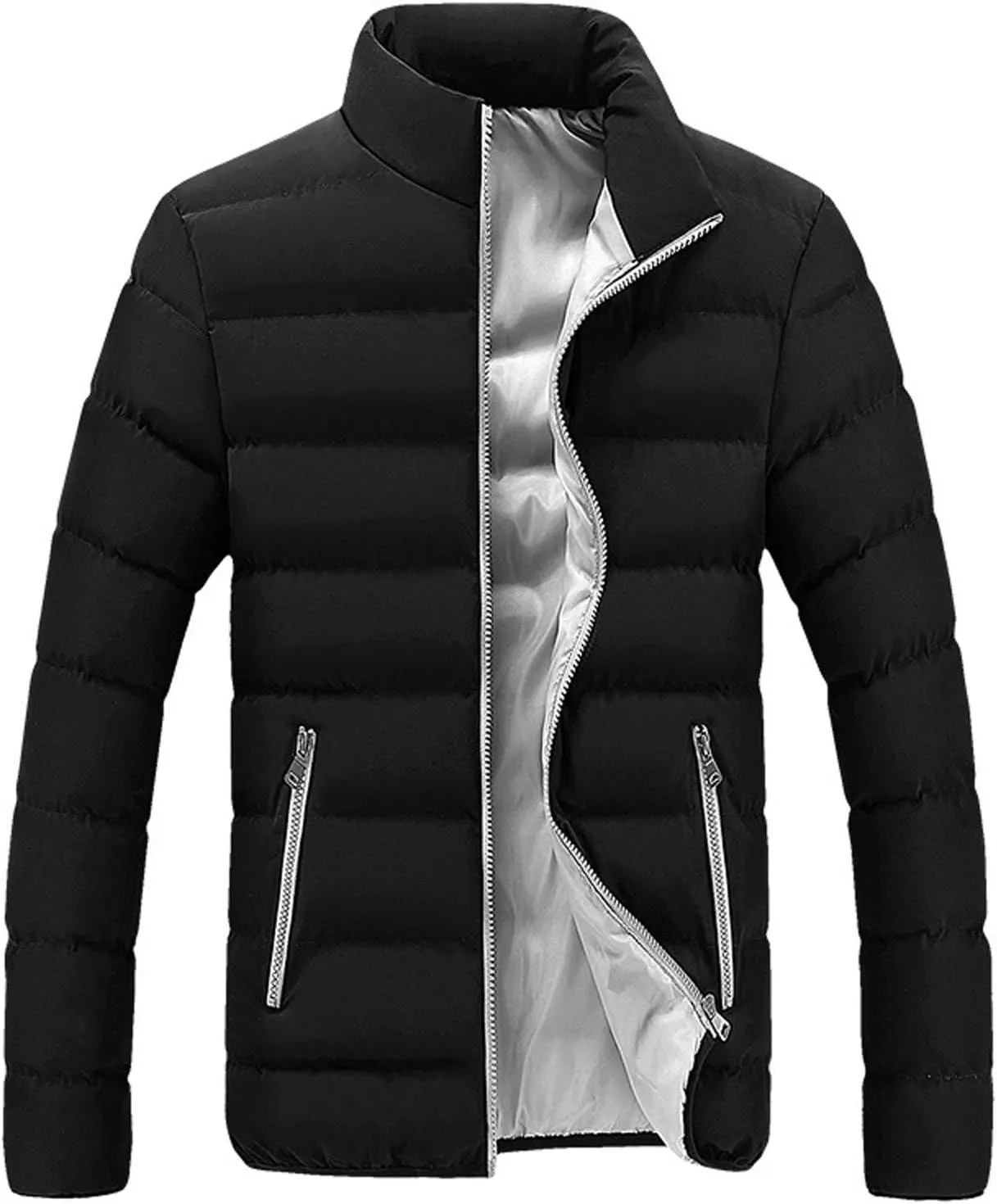Puffer Jacket for Men's Light Padded Zip Down Jacket Winter Warm Stand Collar Coat Packable Quilted Jackets