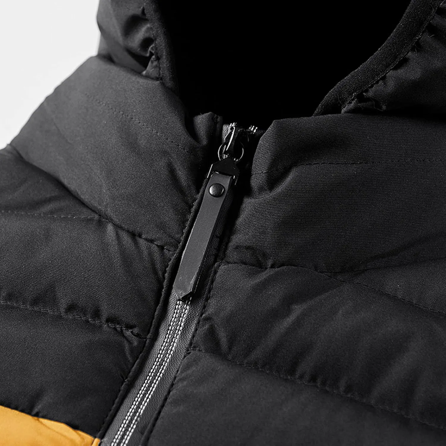 Puffer Jacket Men with Hood Winter Down Jackets Zip up Padded Coat Color Block Quilted Jacket Casual Warm Jackets