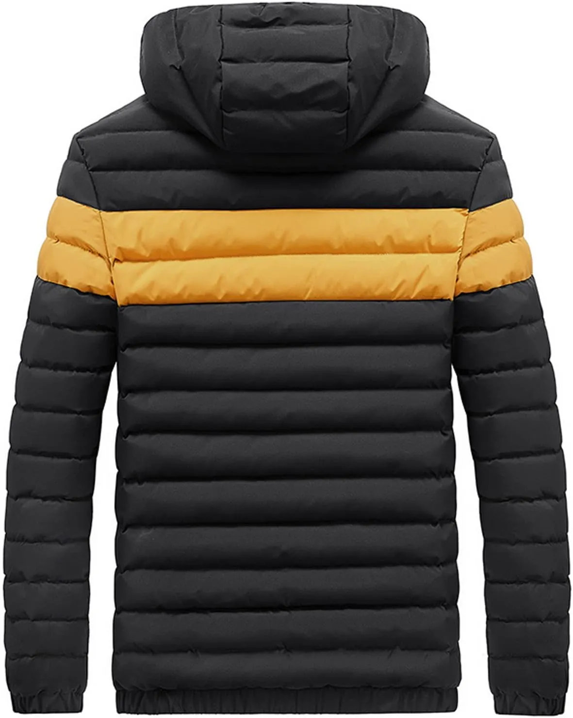 Puffer Jacket Men with Hood Winter Down Jackets Zip up Padded Coat Color Block Quilted Jacket Casual Warm Jackets