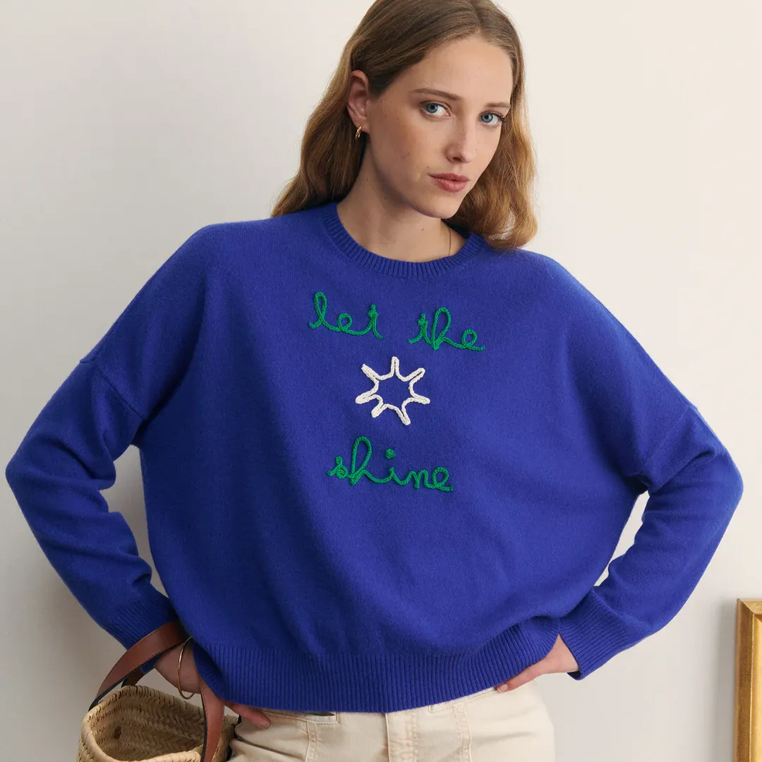 "Let The Sun Shine" Buzelin Cashmere Sweater (Royal Blue)