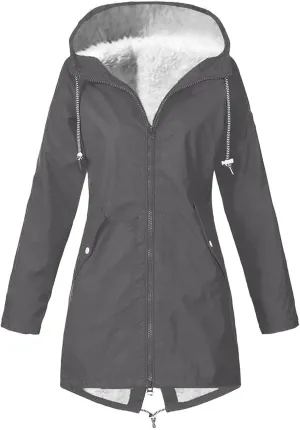 Rain Coats for Women Waterproof with Hood Thickened Fleece Lined Raincoat Casual Solid Lightweight Rain Coats
