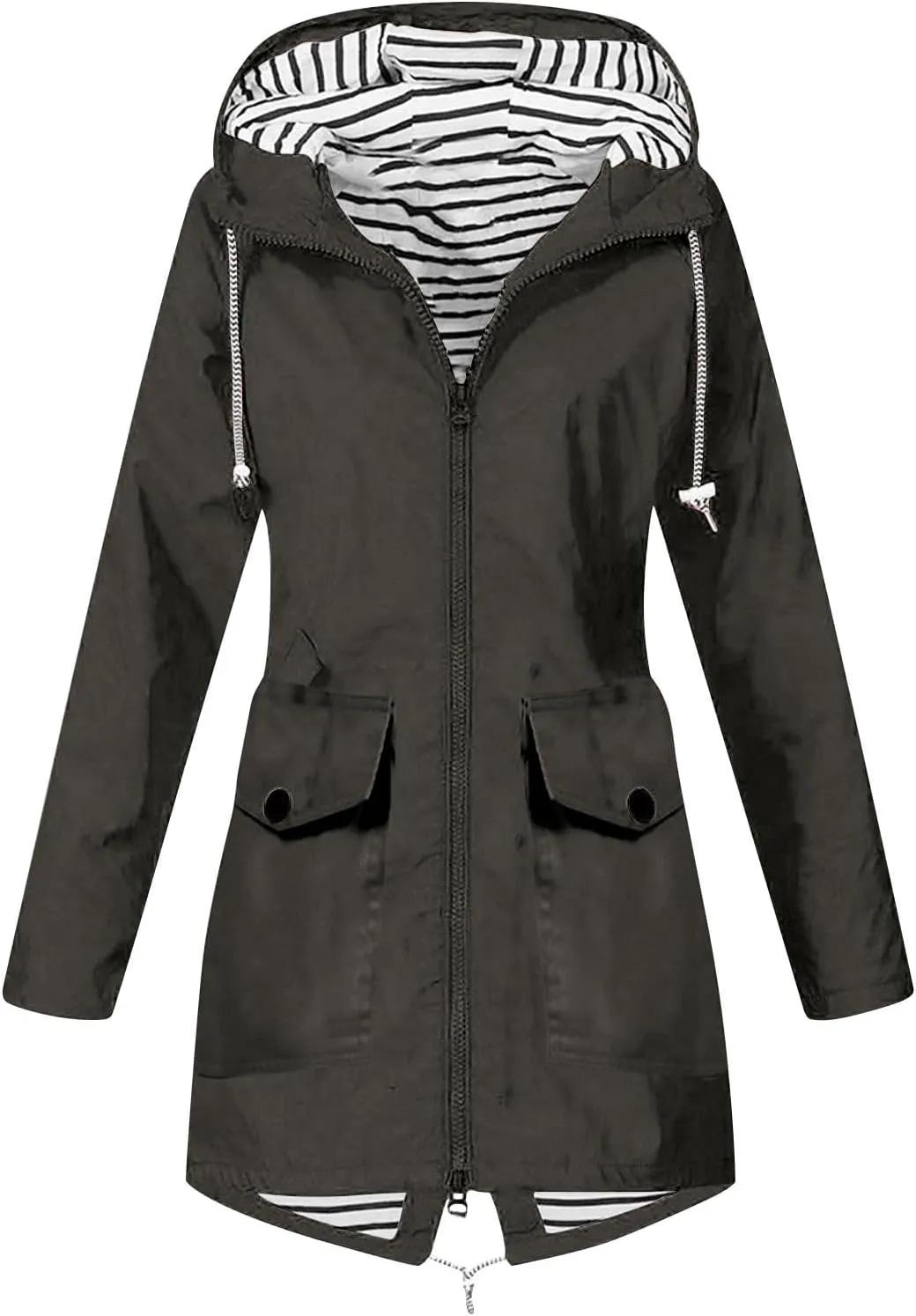 Rain Jacket For Women Lightweight Raincoat Waterproof Windbreaker Striped Lined Climbing Outdoor Hooded Trench Coat